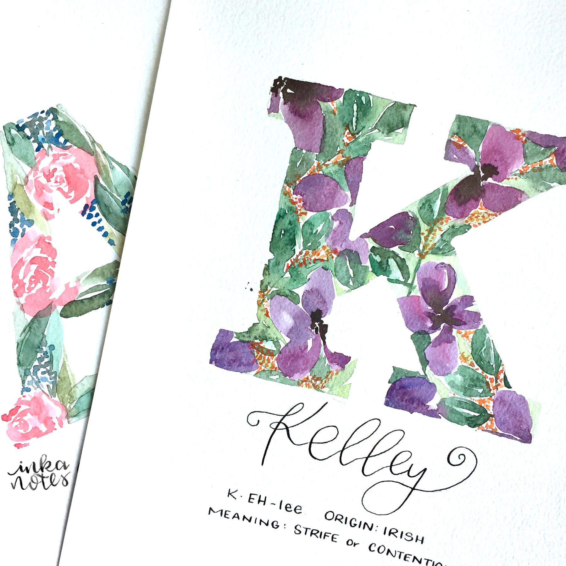 Monogram Floral Watercolour Letters Watercolor Artist Modern