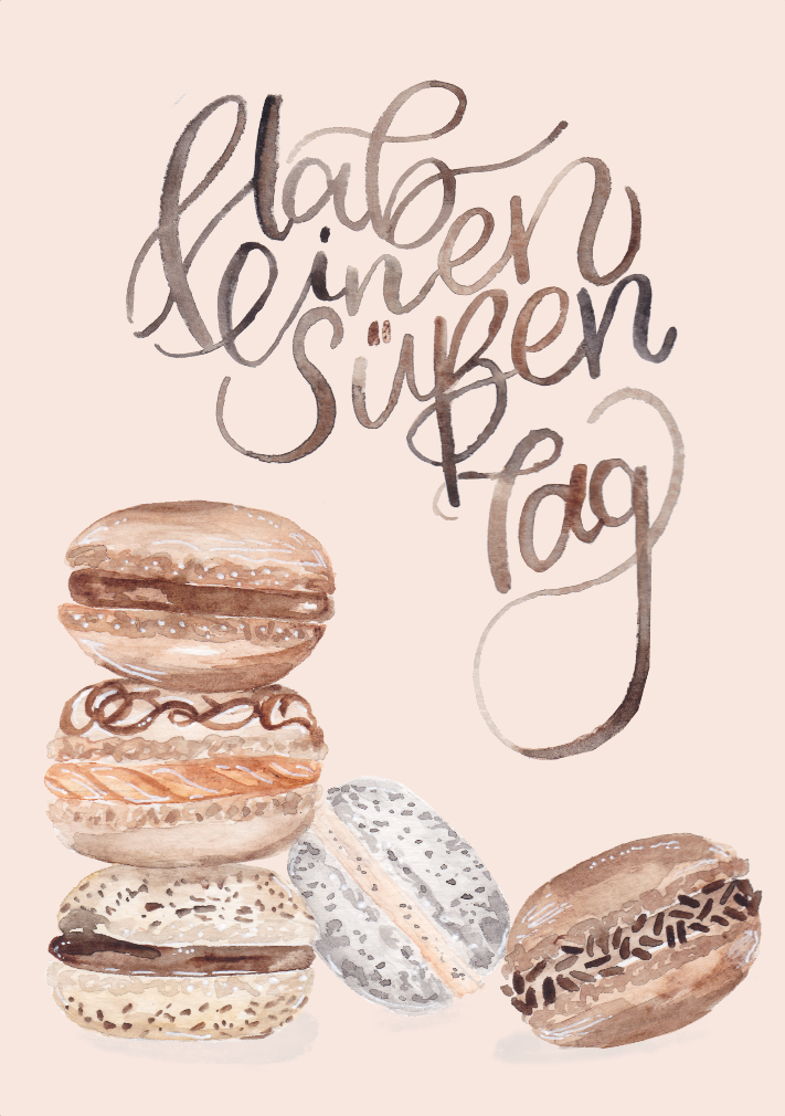 inkanotes Kalligraphie Aquarell Calligraphy Watercolor Licensing Designer Designs Macarons Hab einen Süßen Tag