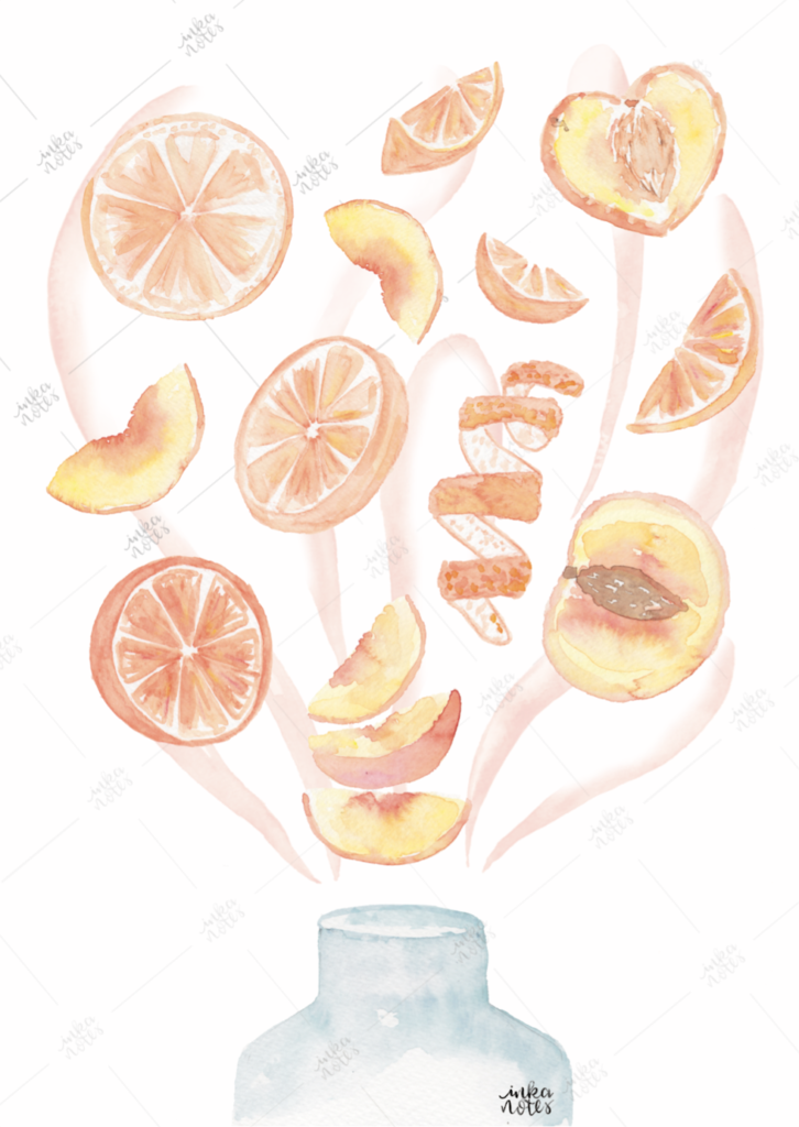 Orange Peach Smoothie Orangen Pfirsch Muster inkanotes Kalligraphie Aquarell Calligraphy Watercolor Licensing Designer Designs
