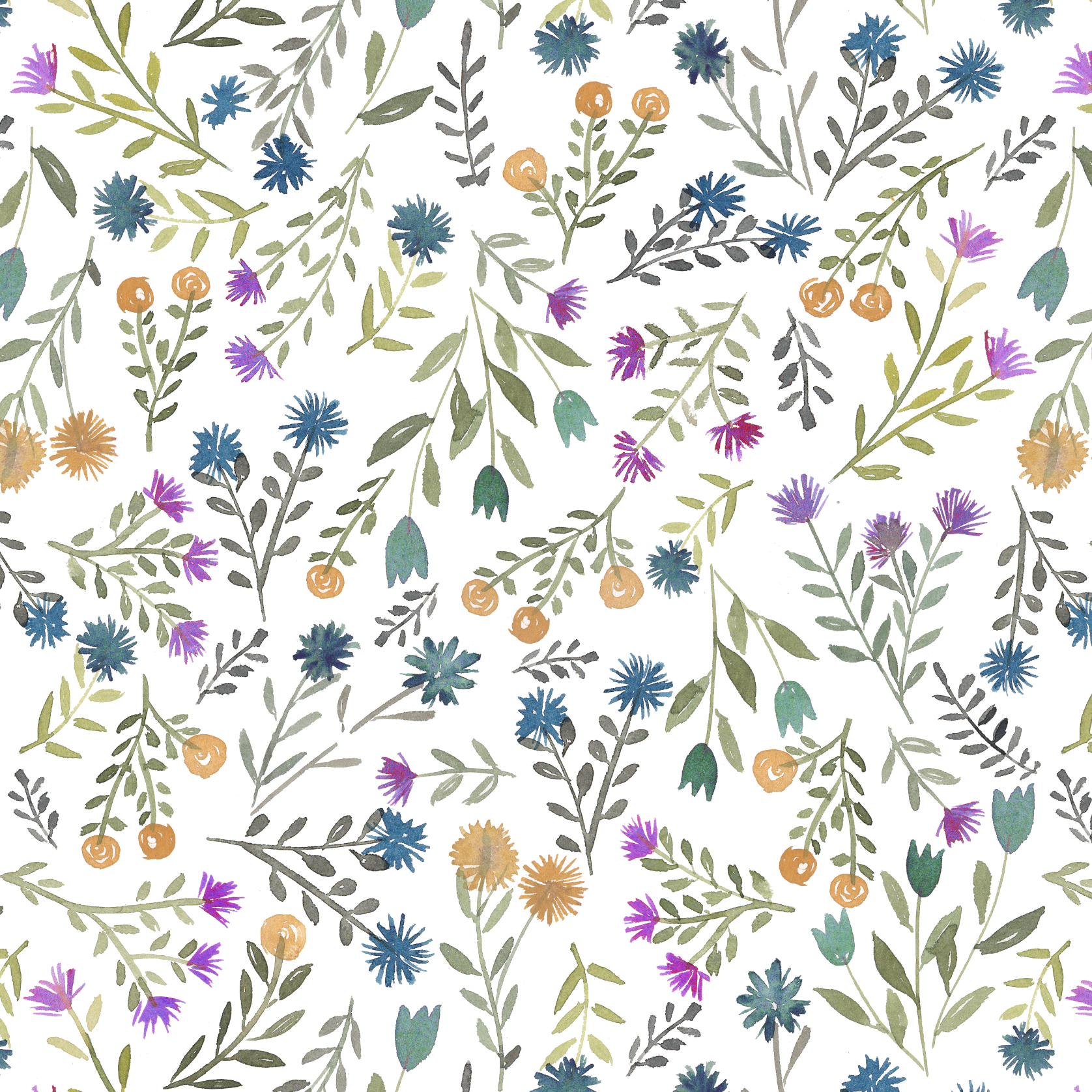pattern-flower-mini wild flowers-purple:blue:yellow-inkanotes
